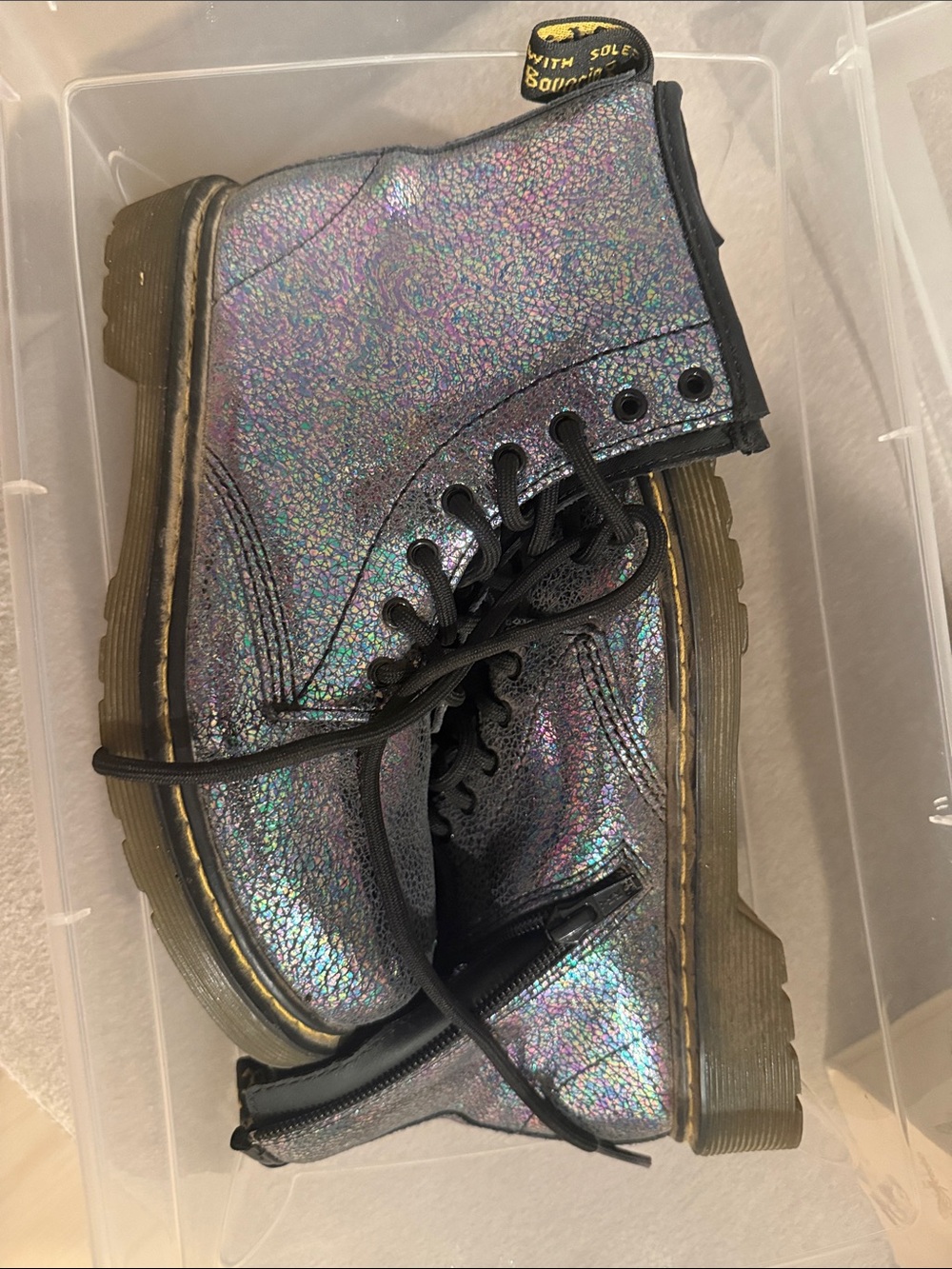 Dr. Martens Iridescent Holographic Kids Lace-Up Boots with Black Trim